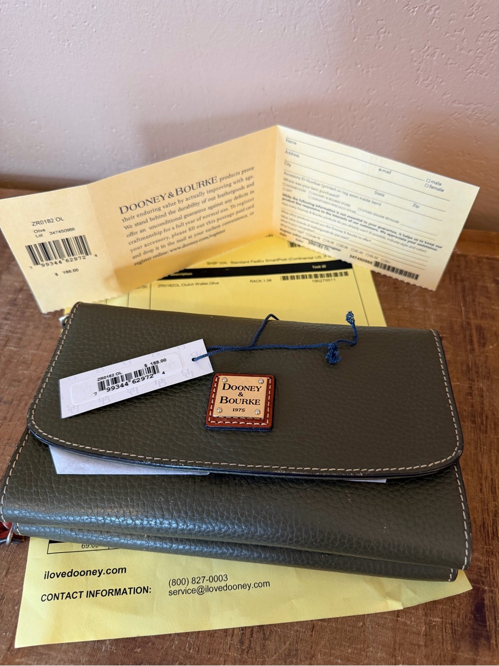 Dooney & Bourke Olive Pebbled Leather Crossbody with Brown Trim - Picture 15 of 15